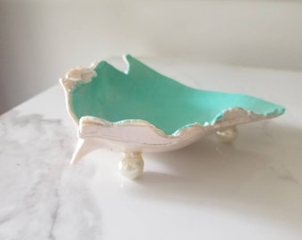 Conch Shell Trinket Dish with Aqua