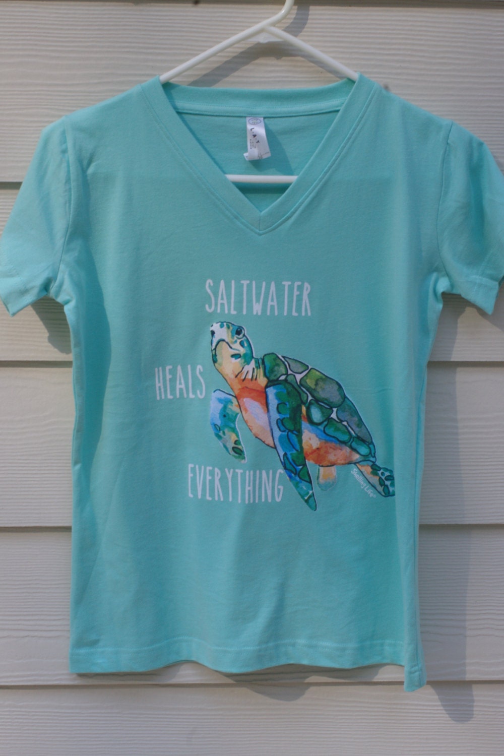 Saltwater Heals Everything Sea Turtle Ladies V Neck Tshirt Shelling  Life&trade Beachwear Ladies Wear FREE SHIPPING in US 