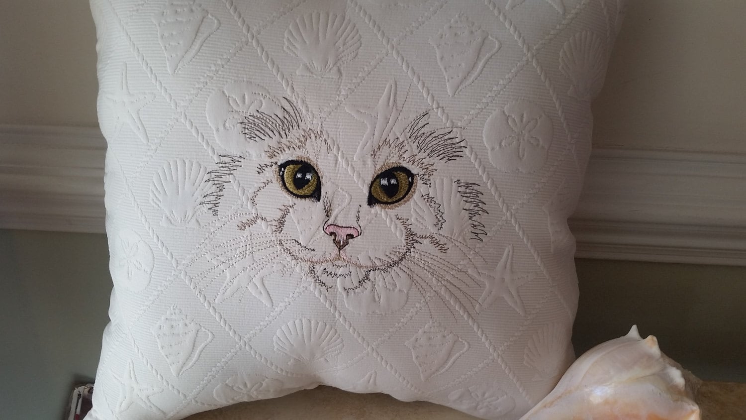 Embroidered Cat Face Pillow 16x16 or 18x18 Etsy
