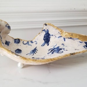 Conch Shell Decoupaged Sea Life Trinket Dish Blue and White - Etsy
