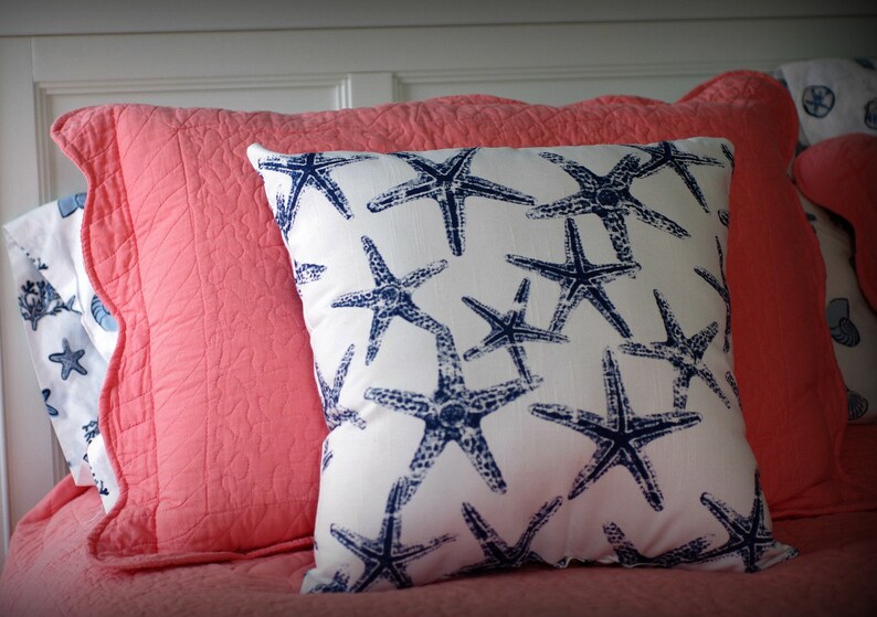 Beach House Decor Navy Starfish Pillow Etsy