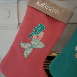 Beach Cottage Linen Christmas Stockings Coastal Decor Coastal Christmas Holiday Decor image 4