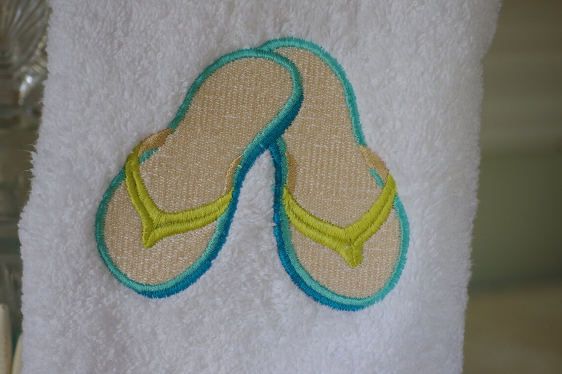 Embroidered Flip Flop Bathroom Hand Towel 16x30 Beach Etsy