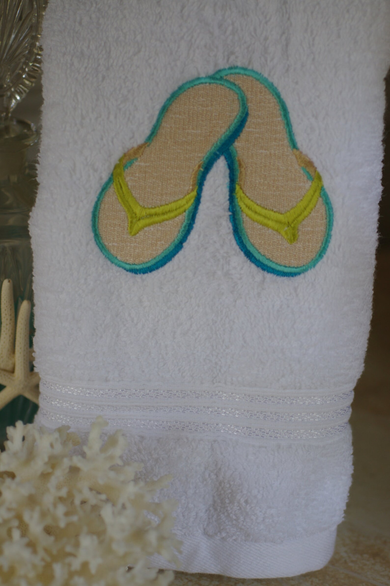Embroidered Flip Flop Bathroom Hand Towel 16x30 Beach Etsy