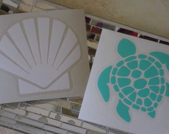 Sea Turtle or Scallop Shell Vinyl Decal - Beach Decal - Shell Decal - Car Decal