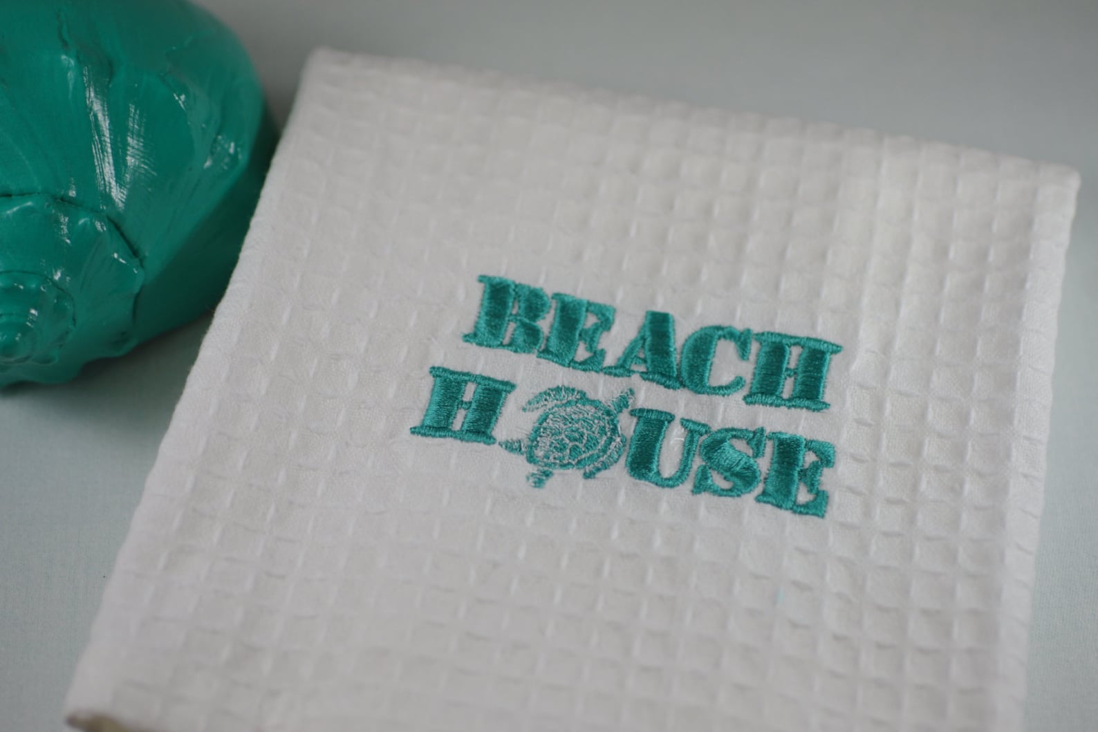 Beach House and Sea Turtle Embroidered Kitchen Towel Etsy