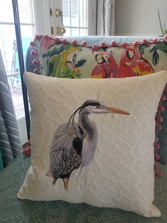 blue heron pillow