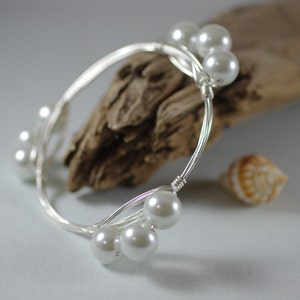 Pearl Wire Wrapped Bangle Bracelet - Stackable Bracelets