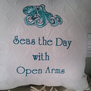 Haftowana poduszka ośmiornica - 16x16 - Seas the Day z otwartymi ramionami - możliwość personalizacji