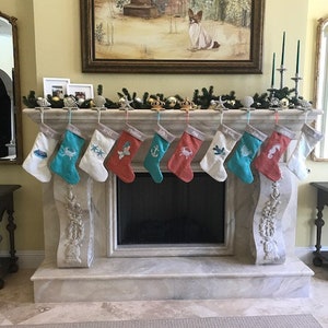 Beach Cottage Linen Christmas Stockings Coastal Decor Coastal Christmas Holiday Decor image 5