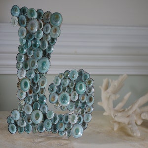 Beach House Seashell Decor Limpet Shell Sign Letter Monogram - Aqua