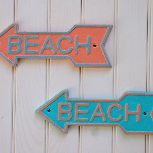 Beach Decor Cast Iron Beach Sign Arrow Wall Decor - PICK YOUR COLORS