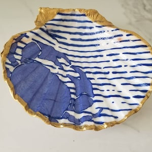 Scallop Shell Decoupaged Crab Trinket Dish
