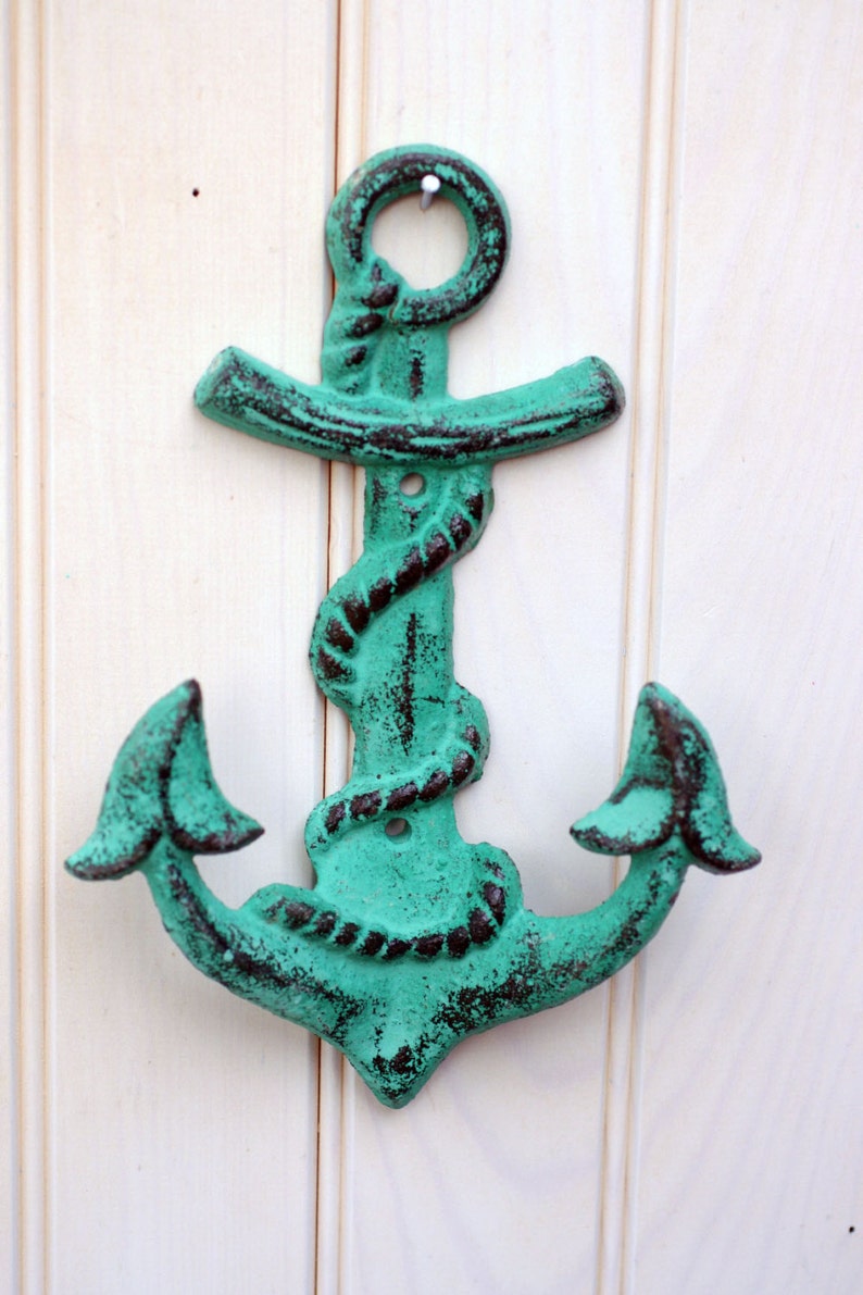 Cast Iron Anchor Wall Hook Ocean Green Beach Decor Etsy