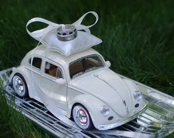 Wedding Volkswagon Bug Toy Car Ring Bearer Pillow - Ivory or Blue