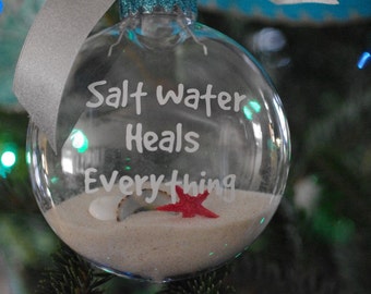 Saltwater Heals Beach Christmas Ornament - Beach Decor - Coastal Christmas