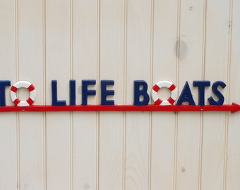 Life Boat Sign - Beach House Decor - Red, White and Navy