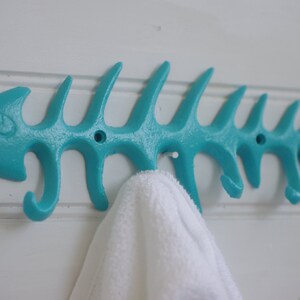 Small Cast Iron Bone Fish Wall Hook PICK YOUR COLOR image 2