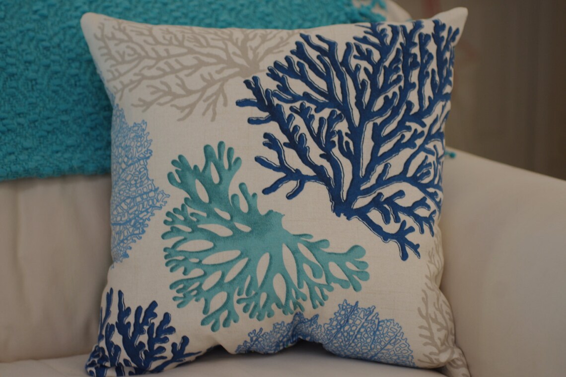 Beach Decor Sea Fan Throw Pillow Coastal Decor Etsy