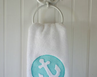 Embossed Embroidered Anchor Bath Hand Towel - 16x30 - Beach Decor - Beach House - Nautical Decor