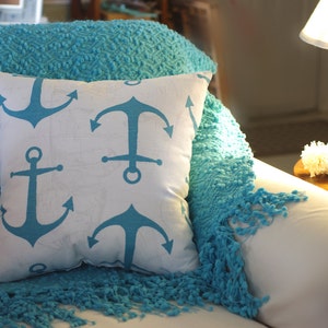 Anchors Away Pillow White, Gray, Aqua, Turquoise Anchor Pillow image 2