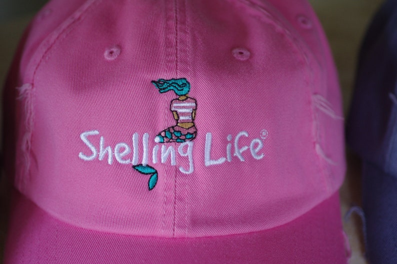 Beach Mermaid Hat Embroidered Hat Shelling Life® Mermaid Pink, Dark Gray, Slate Blue, Khaki image 2