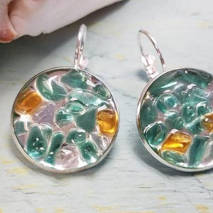 Aqua Seaglass Resin Earrings Clear Resin Earrings Sea Glass Earrings image 1