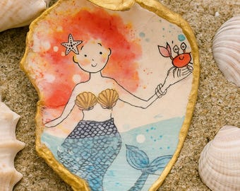 Whelk Shell Decoupaged Mermaid Trinket Dish