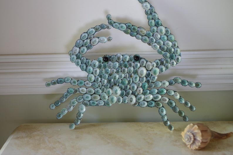 Seashell Covered Coastal Crab Crab Wall Decor Beach Decor image 1