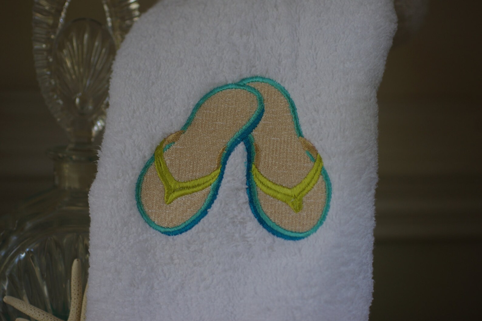 Embroidered Flip Flop Bathroom Hand Towel 16x30 Beach Etsy