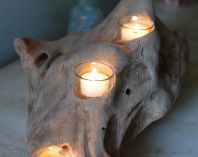 Three Candle Driftwood Votive Candle Holder Etsy