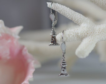 Allergy Free Light House Dangle Earrings - Leverback or French Hook - Gold or Silver