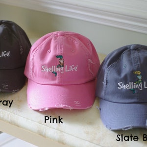 Beach Mermaid Hat Embroidered Hat Shelling Life® Mermaid Pink, Dark Gray, Slate Blue, Khaki image 1