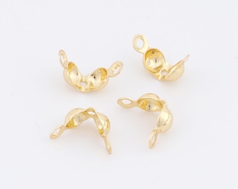 50 pcs 18K Gold Filled Clamshell Calotte Bead Tip End Cap Knot Cover DIY Bracelet Necklace Jewelry Making Finding Supply