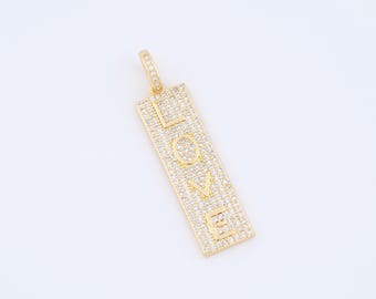Pingente retangular com letras quadradas, pingente com preenchimento de ouro 18K, pingente com palavras de amor, suprimentos para fazer joias faça você mesmo, 48,8 x 11,6 x 9,5 mm