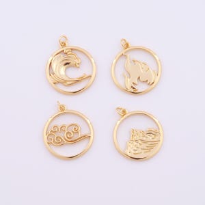 Element Anhänger, 18K Gold gefüllt vier Element Charme, Element Anhänger DIY Armband Halskette Schmuck machen Erkenntnisse Versorgung, 25x30x2mm