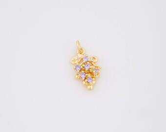 Druivenhanger, 18 kt gold filled fruitbedel, druivenbedel DIY armband ketting sieraden maken, levering 20 x 10,5 x 4,2 mm