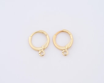 5 pares de pendientes redondos con cierre de palanca chapados en oro de 18 quilates, hipoalergénicos, para hacer joyas, 14 x 11,5 x 1,5 mm.