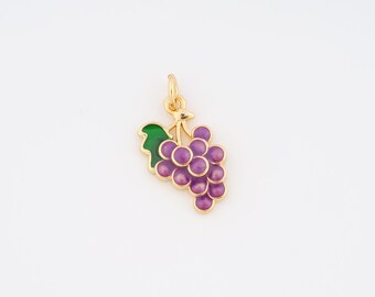 Emaille druifhanger, 18 kt gold filled fruitbedel, druifbedel DIY-armband ketting, levering sieraden maken, 19,5 x 10,5 x 3 mm