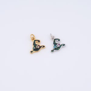 Witch Hat Pendant,18K Gold Filled Hat Charm,Witch Hat Charm Enamel Charms,DIY Jewelry Making Findings Supply,13.7x11x1.6mm