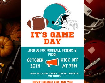 Game Day Football Invite Template, Football Game Play Tailgate Invitation, Football Watch Tailgate Party, Instant Download