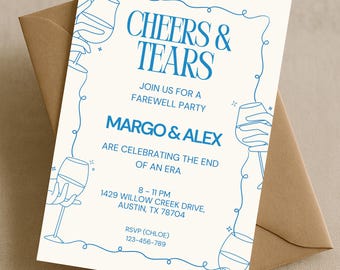 Sjabloon uitnodiging afscheidsfeestje, Cheers Tears bewerkbare uitnodiging, vaarwel Office Party digitale download, Canva uitnodigen, volwassene gaat weg
