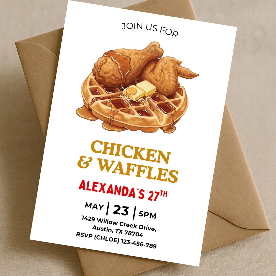 Birthday Chicken and Waffles Brunch Invitation, Breakfast Birthday ...