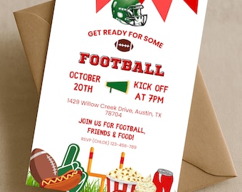 Red Game Day Tailgate Invite, Football Watch Party Invitation, Editable Canva Template Printable Big Game College Football Homecoming Invite