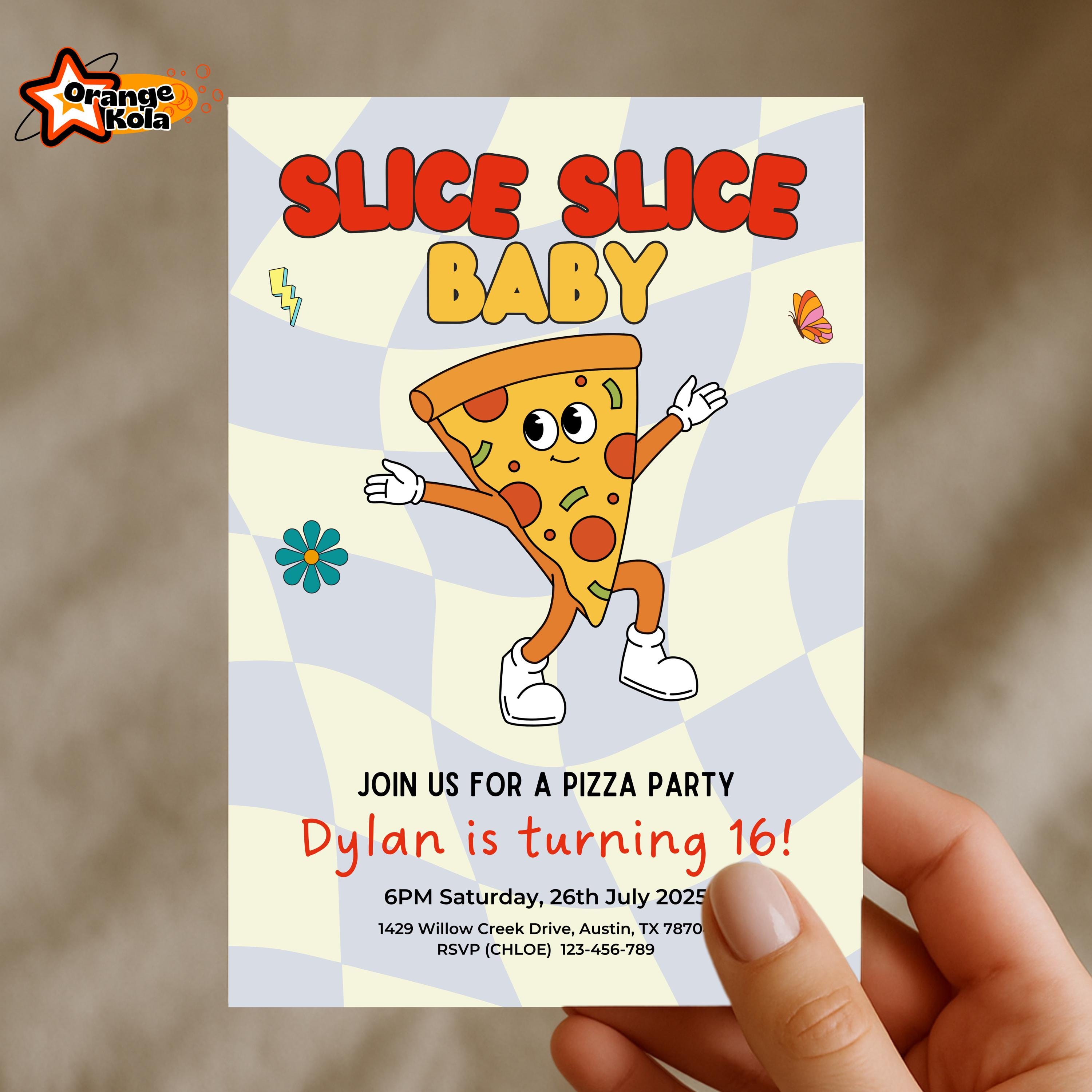 Retro Pizza Party Invitation, Funny Children's Pizza Birthday