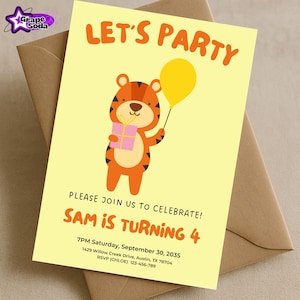 Tiger Birthday Party Invitation, Cute Safari Jungle Tiger Party Invite, Editable Canva Template, Printable Boys Girls Kids Birthday Invite
