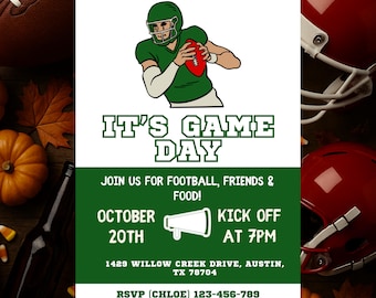 It's Game Day Football Party Invitation Template, Football Watch Party Invite, Big Game College Homecoming Football Printable Invite