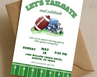 Green Tailgate Party Invitation, Game Day Watch Party, Big Game Football Invite, Canva Editable Template, American Football Party Invitation