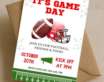 Red Football Game Play Tailgate Invite, Football Watch Party Invitation, Editable Canva Big Game College Football Homecoming Invite