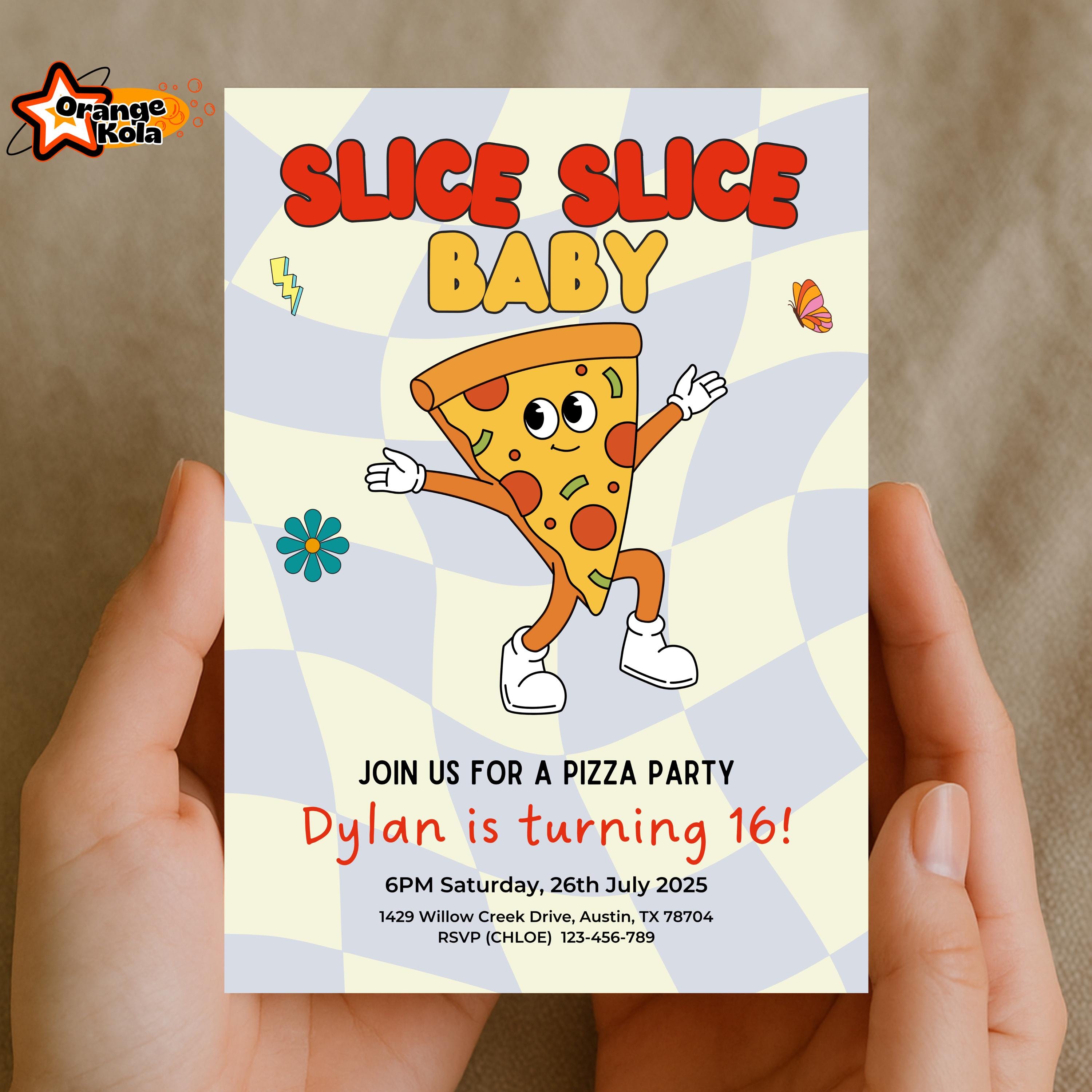 Retro Pizza Party Invitation, Funny Children's Pizza Birthday